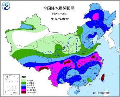 2015年8月16日中央气象台未来十天中央天气预报