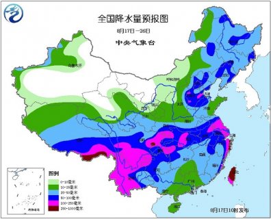 2015年8月17日中央气象台未来十天中央天气预报