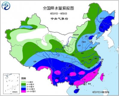 2015年8月27日中央气象台未来十天中央天气预报