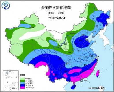 2015年8月28日中央气象台未来十天中央天气预报